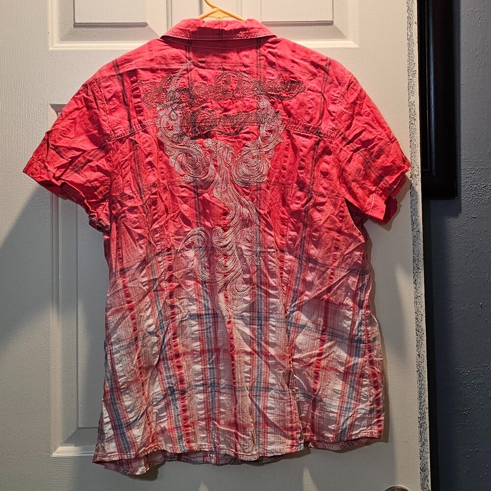 Harley-Davidson Pink Plaid Short Sleeve Shirt size 1W - Picture 5 of 6
